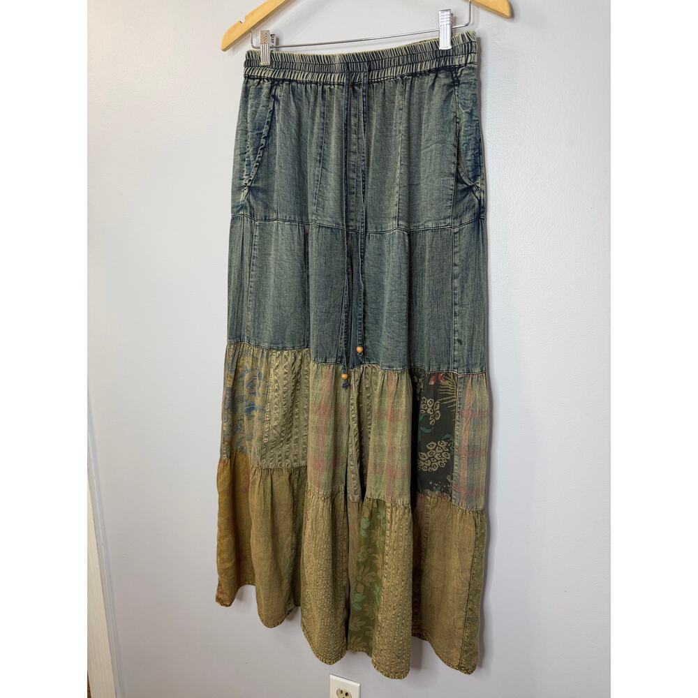 Young Threads Boho chic Tiered Patch Pants Wide Leg Festival Sz M - Picture 5 of 15